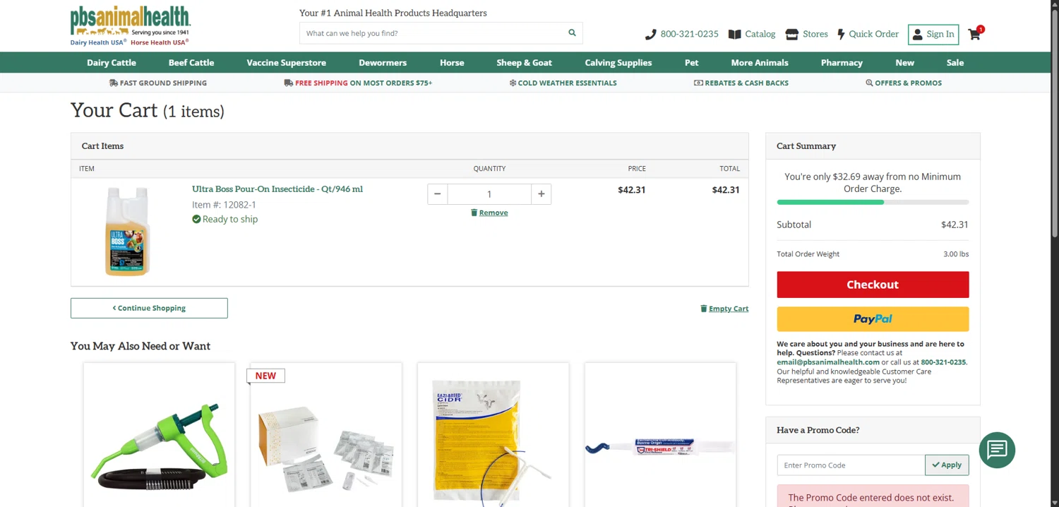PBS Animal Health promo code screenshot showing code 1LASTGIFT applied at PBS Animal Health checkout page. Uploaded by SimplyCodes community member ShieldPro2160 on Jan 7, 2026