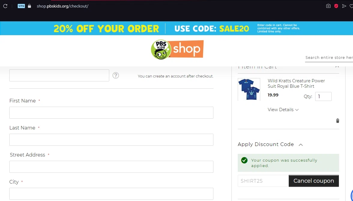 how to use PBS KIDS Shop coupons