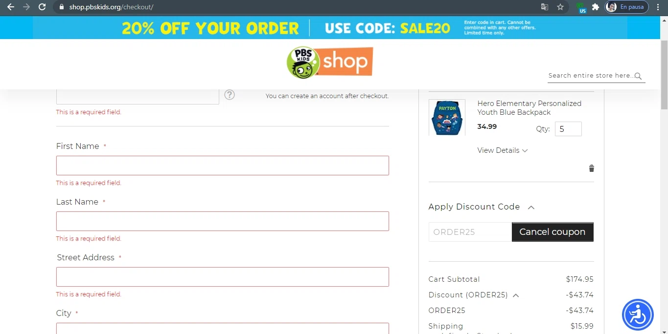 where to use PBS KIDS Shop promo code box