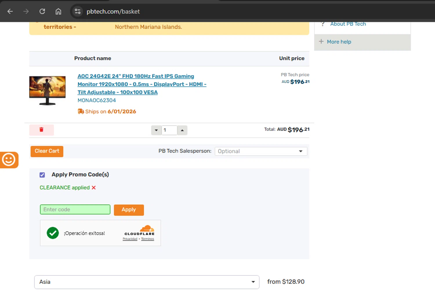 PB Tech promo code screenshot showing code CLEARANCE applied at PB Tech checkout page. Uploaded by SimplyCodes community member xAngel on Dec 25, 2025