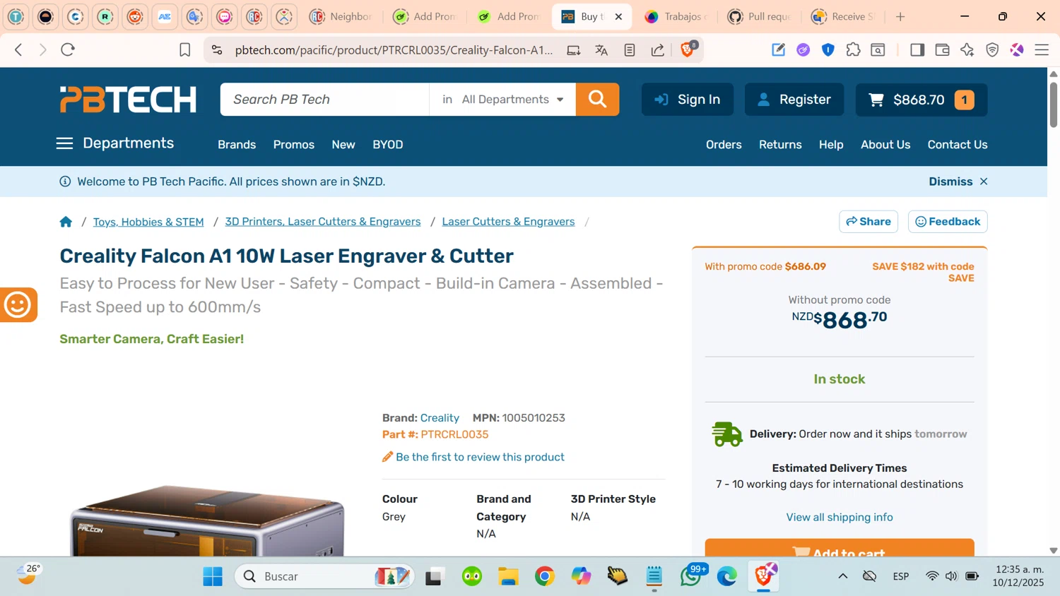 PB Tech promo code screenshot showing code SAVE applied at PB Tech checkout page. Uploaded by SimplyCodes community member cosita on Dec 10, 2025