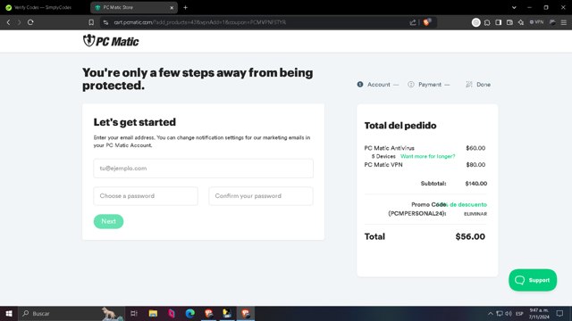PC Matic checkout page showing PC Matic promo code box | Screenshot taken by SimplyCodes community member on Nov 7, 2024