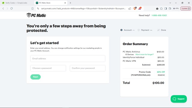 PC Matic checkout page showing PC Matic promo code box | Screenshot taken by SimplyCodes community member on Oct 9, 2024