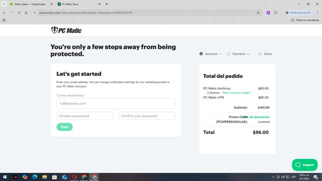 PC Matic checkout page showing PC Matic promo code box | Screenshot taken by SimplyCodes community member on Jan 4, 2025
