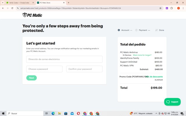 PC Matic checkout page showing PC Matic promo code box | Screenshot taken by SimplyCodes community member on Oct 9, 2024