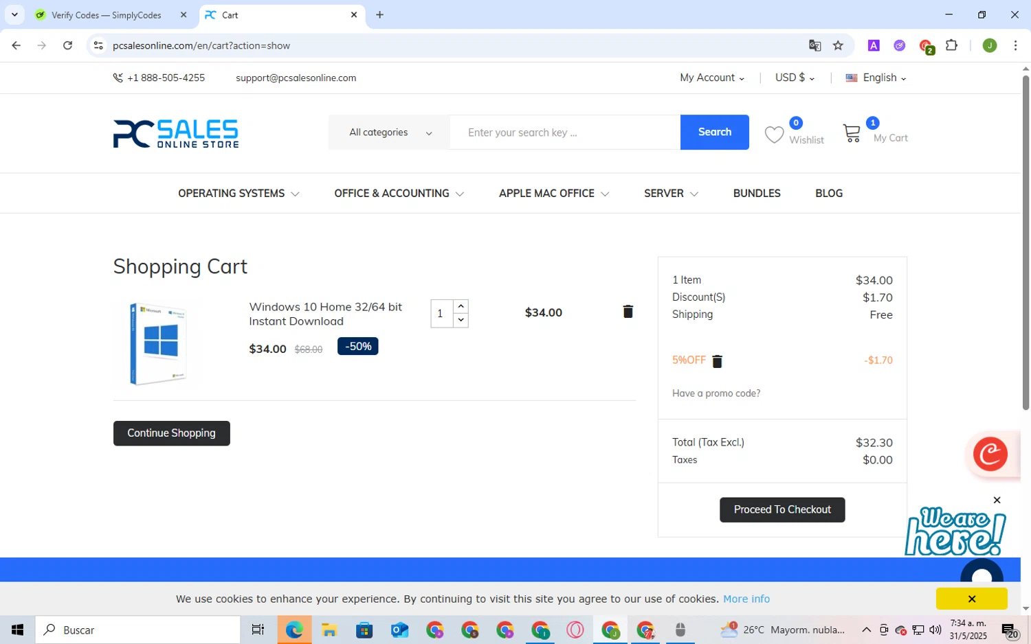 PC Sales Online promo code screenshot showing code 5%OFF applied at PC Sales Online checkout page. Uploaded by SimplyCodes community member BukayoSaka on May 31, 2025