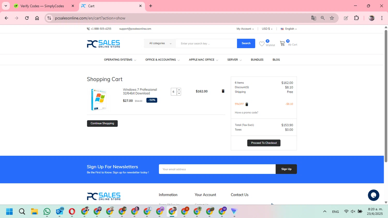 PC Sales Online promo code screenshot showing code 5%OFF applied at PC Sales Online checkout page. Uploaded by SimplyCodes community member DavGutFig on Jun 23, 2025