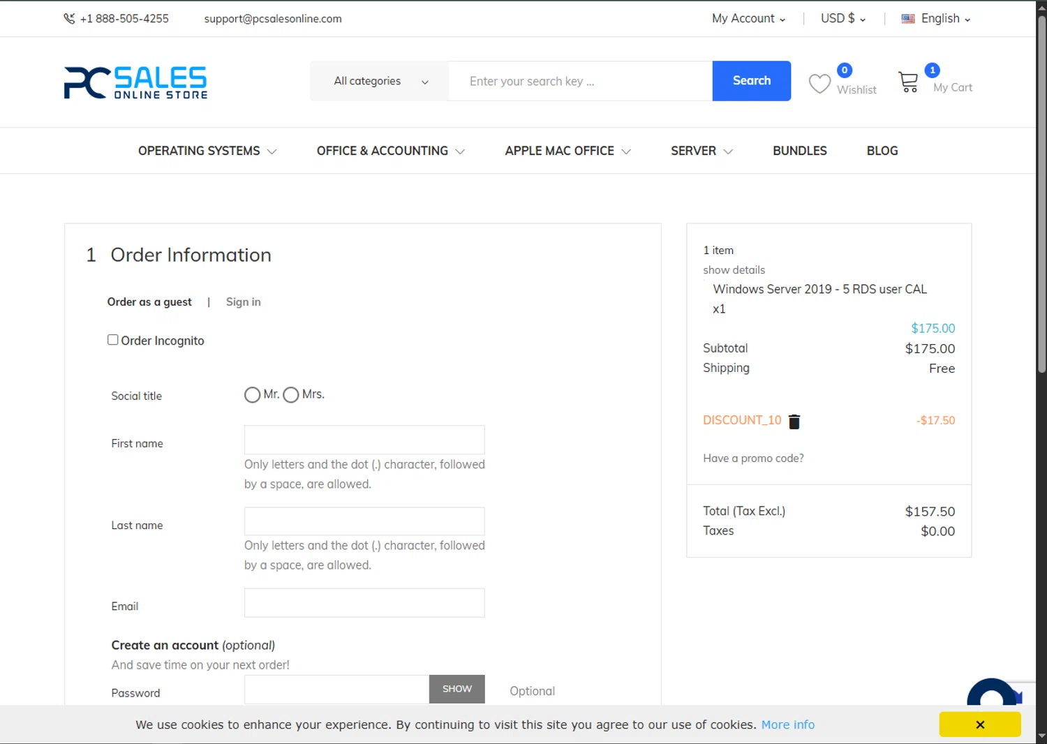PC Sales Online promo code screenshot showing code PCSALES10 applied at PC Sales Online checkout page. Uploaded by SimplyCodes community member MagnificentFalcon188 on Nov 14, 2025