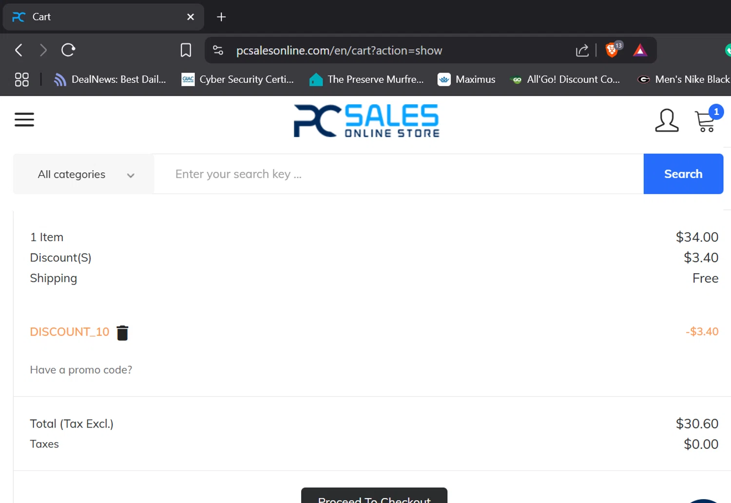 PC Sales Online promo code screenshot showing code PCSALES10 applied at PC Sales Online checkout page. Uploaded by SimplyCodes community member DORIANGEL on Jul 20, 2025