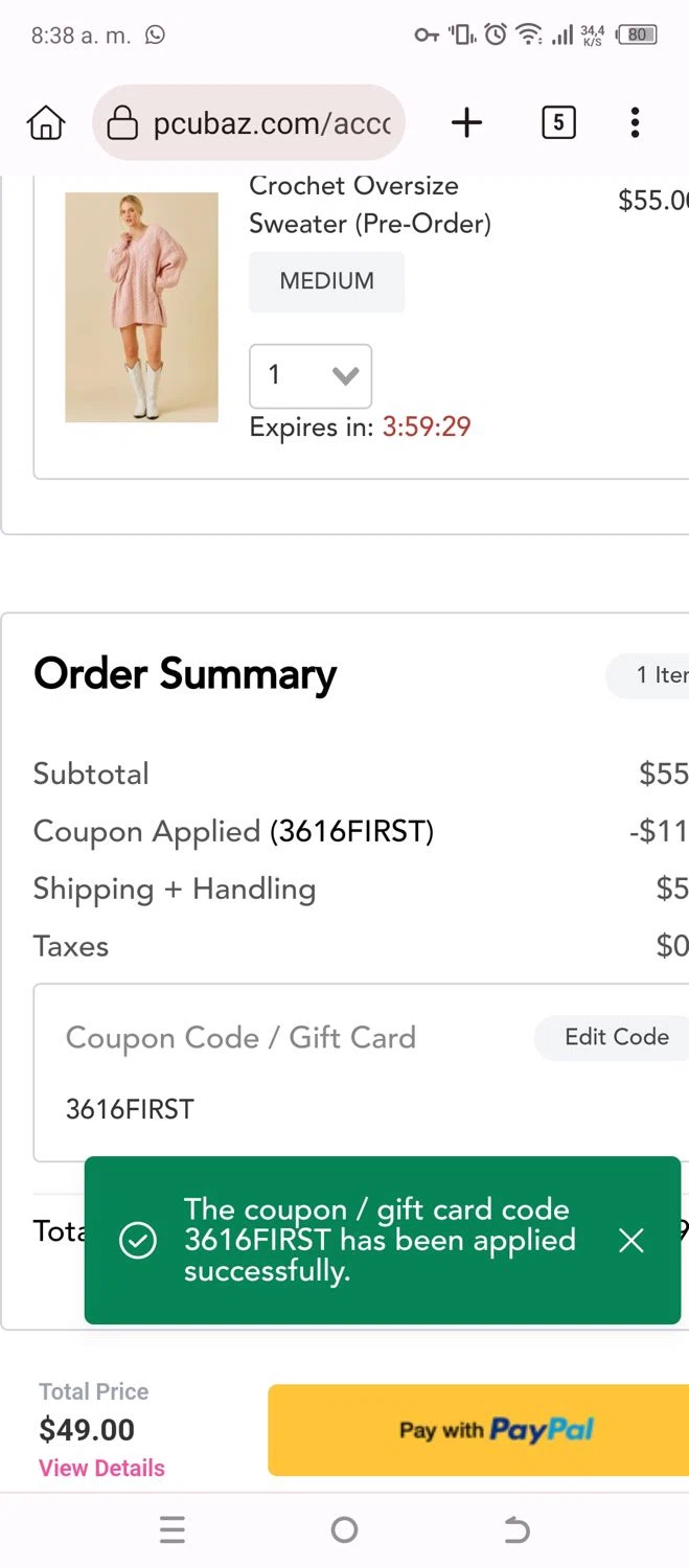 Pretty Chic Unique checkout page showing Pretty Chic Unique promo code box | Screenshot taken by SimplyCodes community member on Nov 25, 2024