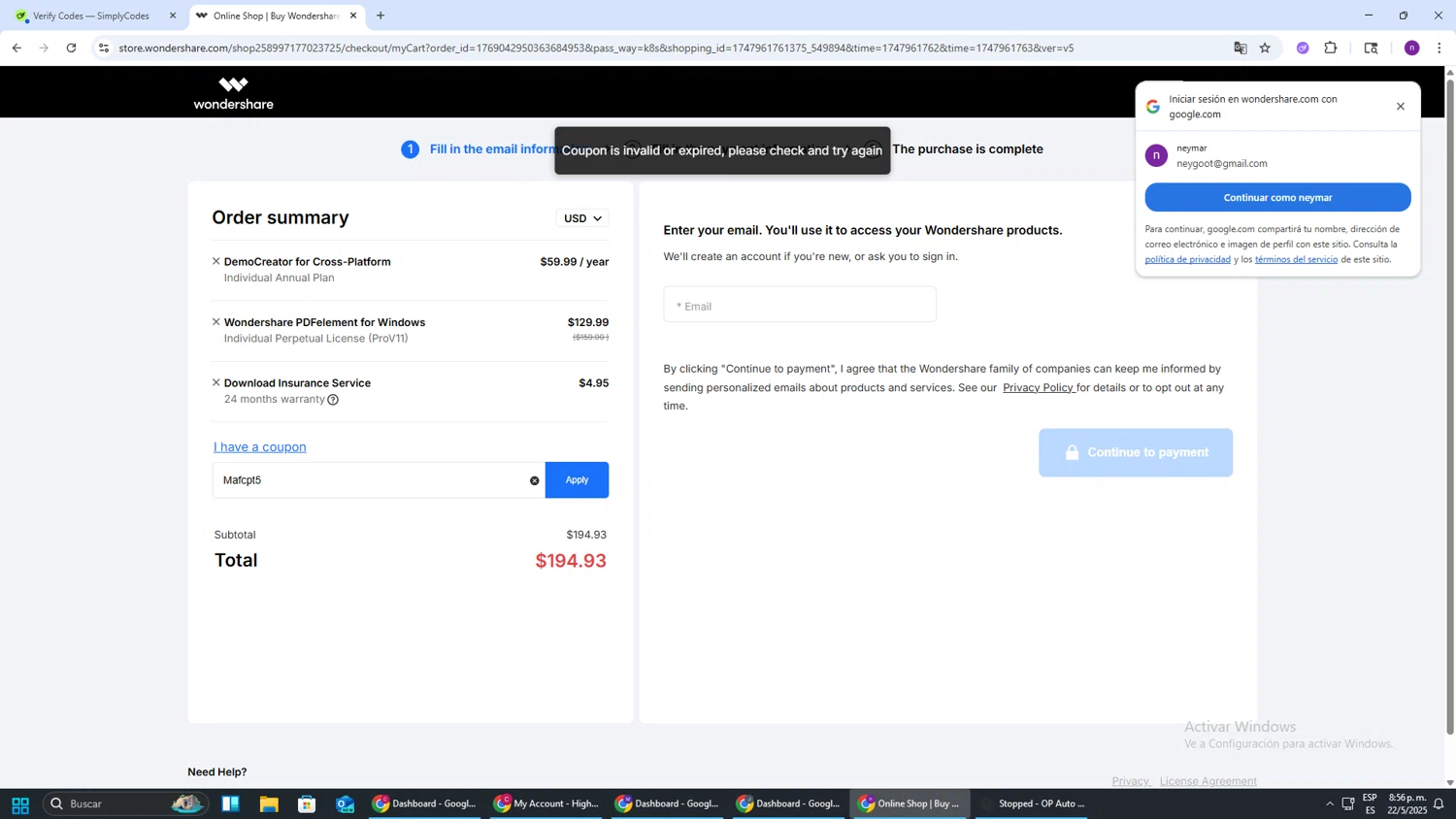 PDFelement discount code screenshot showing code Mafcpt5 applied at PDFelement checkout page. Uploaded by SimplyCodes community member AVAMUSTANG on May 23, 2025