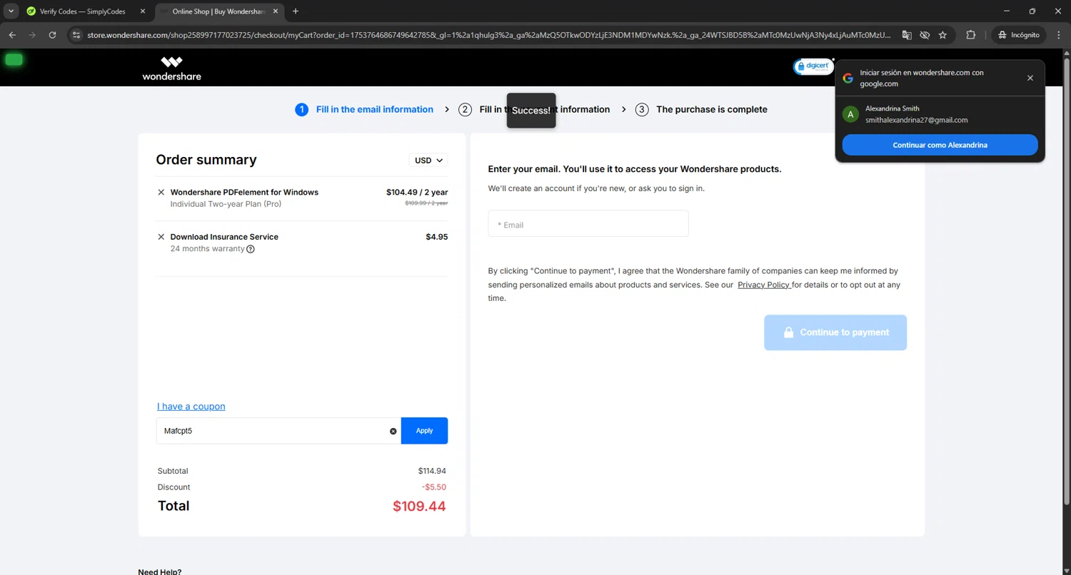 PDFelement checkout page showing PDFelement discount code box | Screenshot taken by SimplyCodes community member on Apr 1, 2025