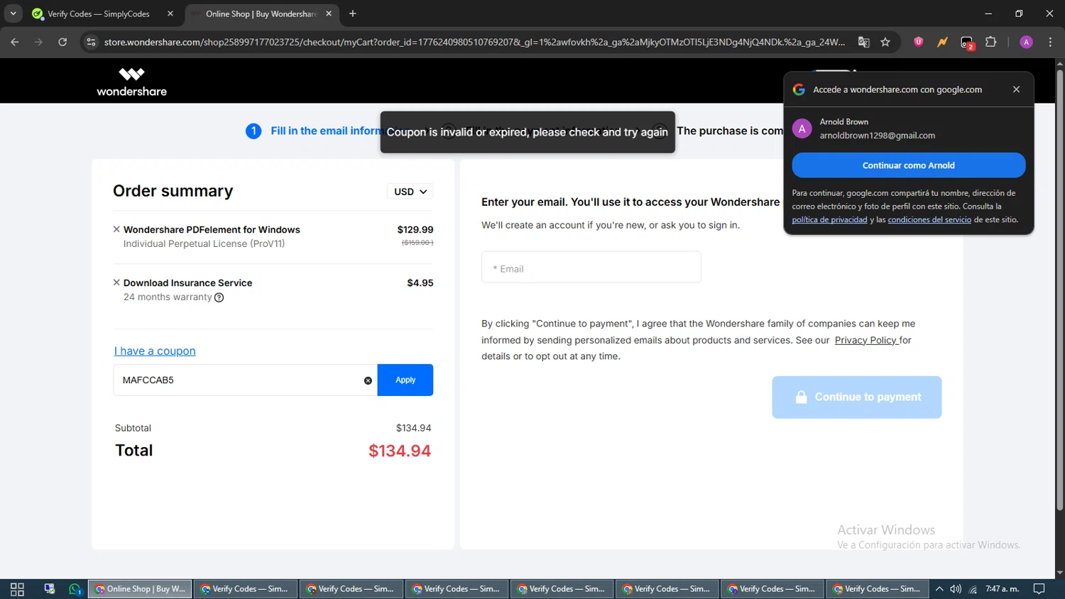 PDFelement discount code screenshot showing code MAFCCAB5 applied at PDFelement checkout page. Uploaded by SimplyCodes community member CouponScout5403 on Jun 2, 2025