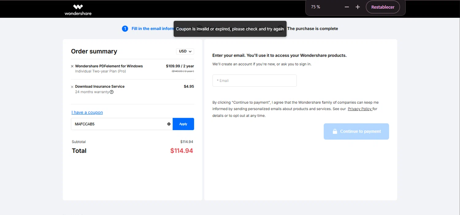 PDFelement discount code screenshot showing code MAFCCAB5 applied at PDFelement checkout page. Uploaded by SimplyCodes community member DiscountLion3937 on Jun 2, 2025