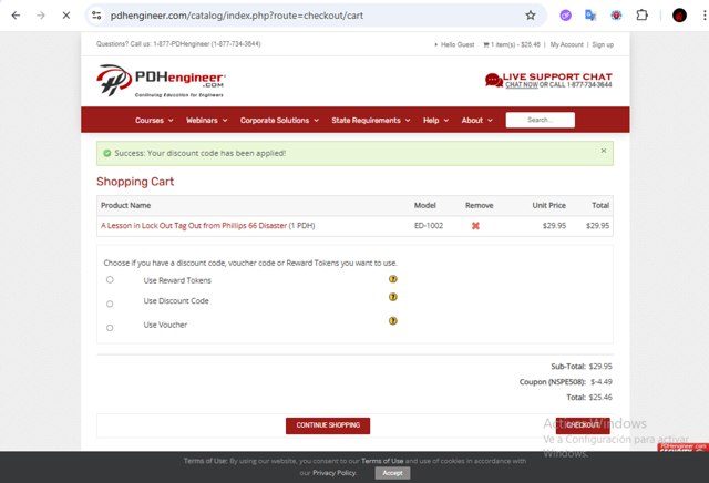 PDHengineer checkout page showing PDHengineer discount code box | Screenshot taken by SimplyCodes community member on Aug 10, 2025