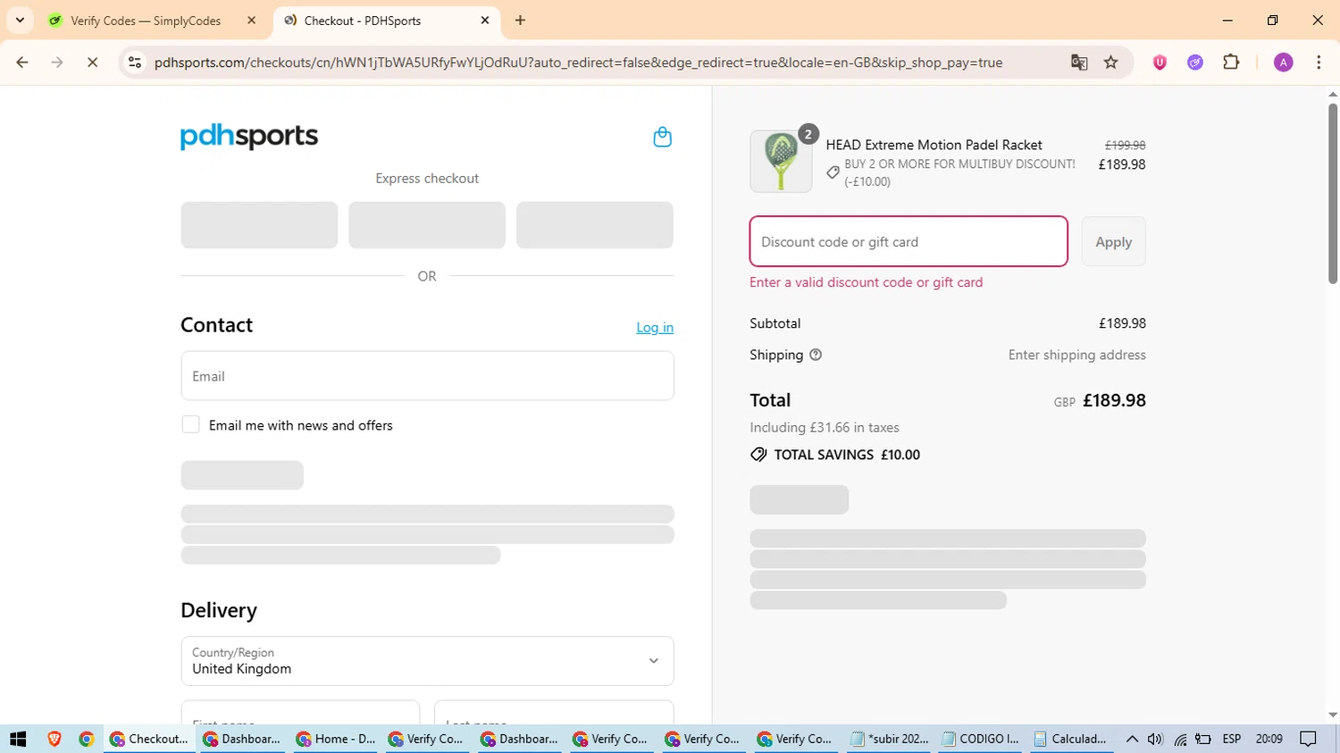 PDHSports discount code screenshot showing code pdhten applied at PDHSports checkout page. Uploaded by SimplyCodes community member ScanExpert2824 on Aug 13, 2025