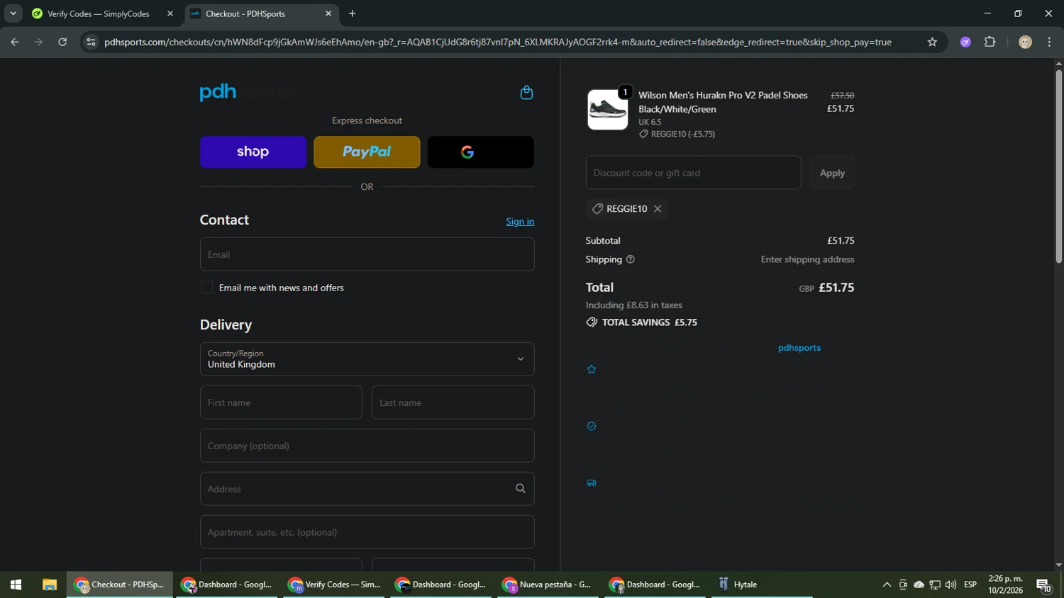 PDHSports checkout page showing PDHSports discount code box | Screenshot taken by SimplyCodes community member on Feb 10, 2026