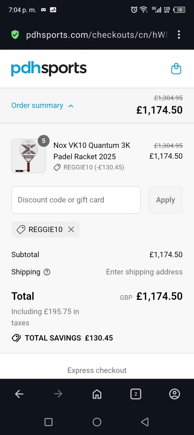PDHSports discount code screenshot showing code REGGIE10 applied at PDHSports checkout page. Uploaded by SimplyCodes community member billgates0997923425561 on Aug 12, 2025