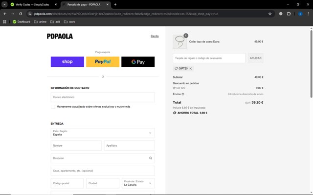 Pd Paola checkout page showing Pd Paola discount code box | Screenshot taken by SimplyCodes community member on Aug 31, 2025