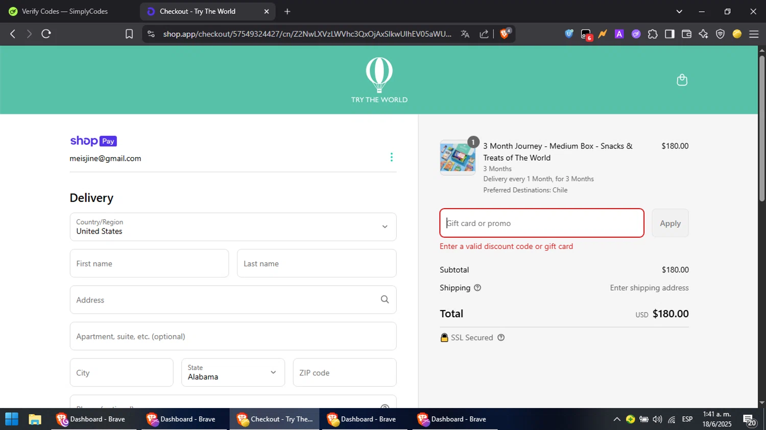 Peace Center promo code screenshot showing code GSOHOLIDAY applied at Peace Center checkout page. Uploaded by SimplyCodes community member PromoScout8746 on Jun 18, 2025