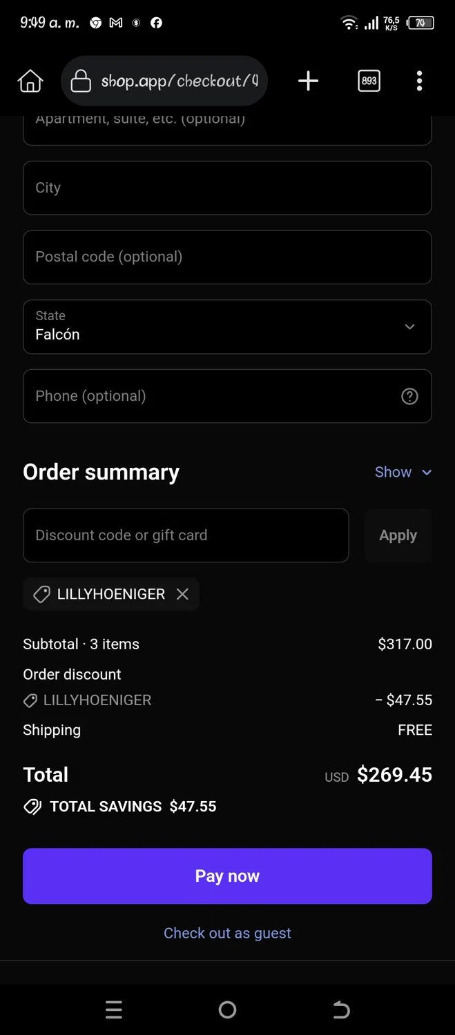 Peace Collective discount code screenshot showing code LILLYHOENIGER applied at Peace Collective checkout page. Uploaded by SimplyCodes community member Pipina11 on Oct 16, 2025
