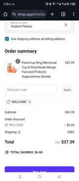 WELCOME coupon verification screenshot