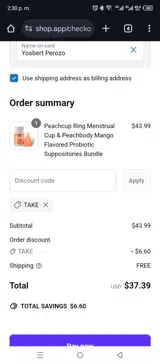 TAKE coupon verification screenshot