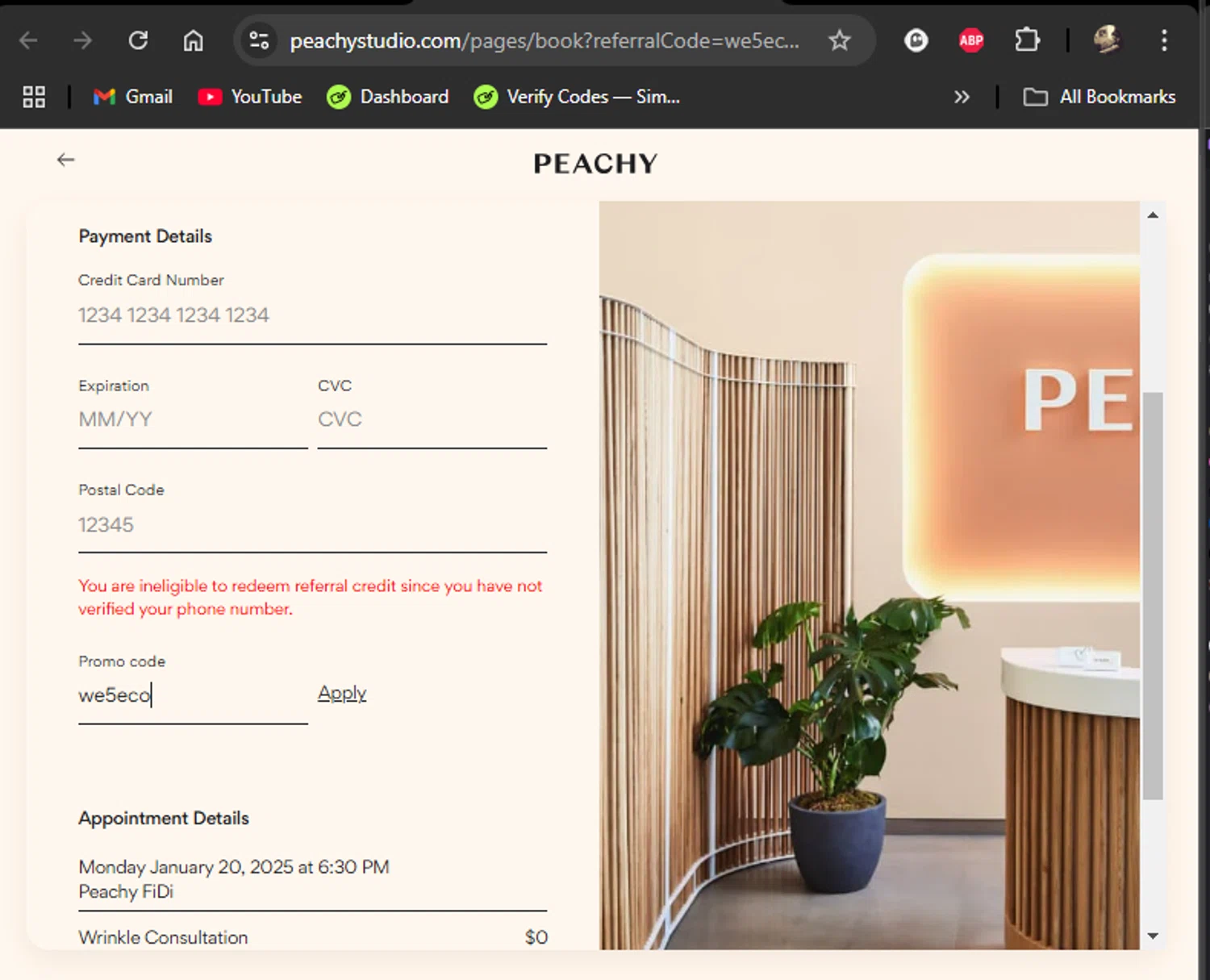 Peachy Studio promo code screenshot showing code we5eco applied at Peachy Studio checkout page. Uploaded by SimplyCodes community member LiShang on Jan 20, 2025