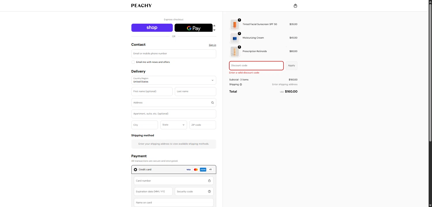 Peachy Studio promo code screenshot showing code aeygj1 applied at Peachy Studio checkout page. Uploaded by SimplyCodes community member SavvyCollector7681 on Feb 14, 2026