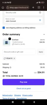 PEAK10 coupon verification screenshot