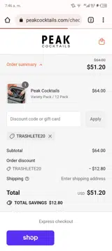 TRASHLETE20 coupon verification screenshot