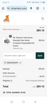 ZENATENOFF coupon verification screenshot