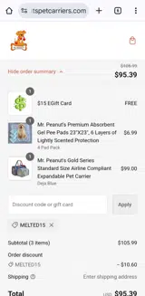 Melted15 coupon verification screenshot
