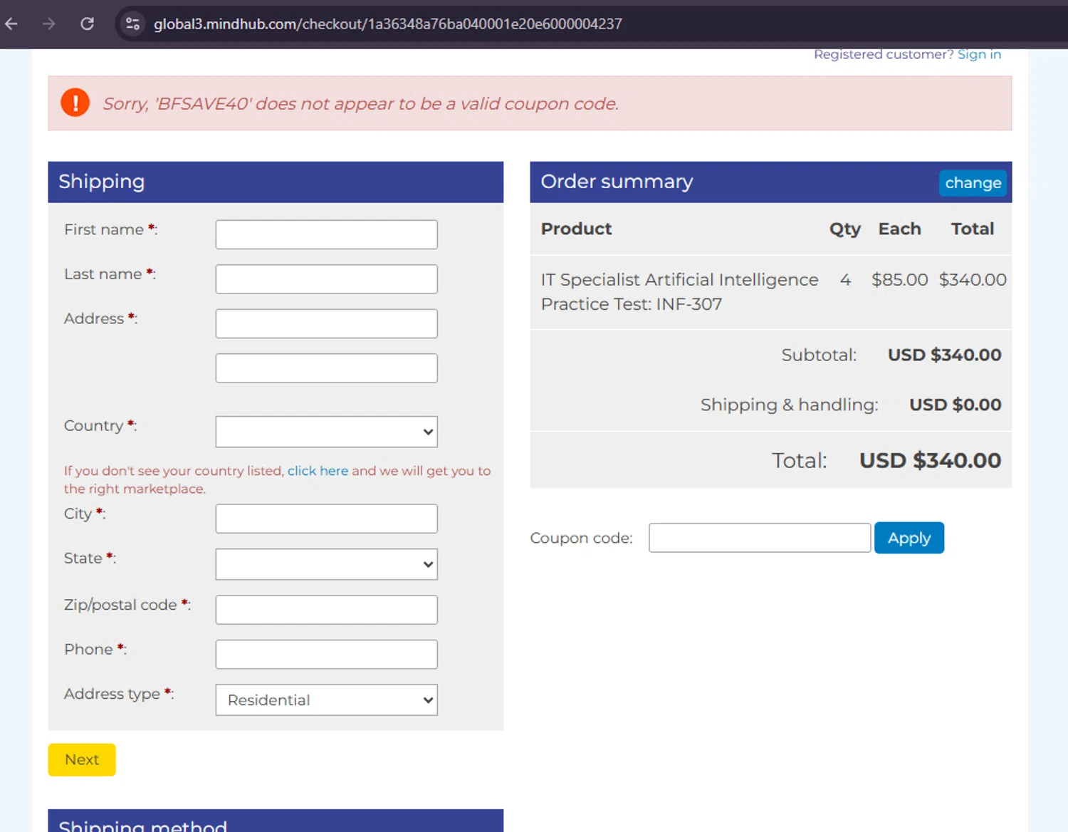 Pearson promo code screenshot showing code BFSAVE40 applied at Pearson checkout page. Uploaded by SimplyCodes community member MoneySage8222 on Dec 7, 2025