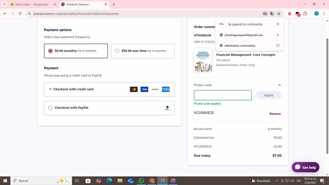 Pearson checkout page showing Pearson promo code box | Screenshot taken by SimplyCodes community member on Aug 23, 2025