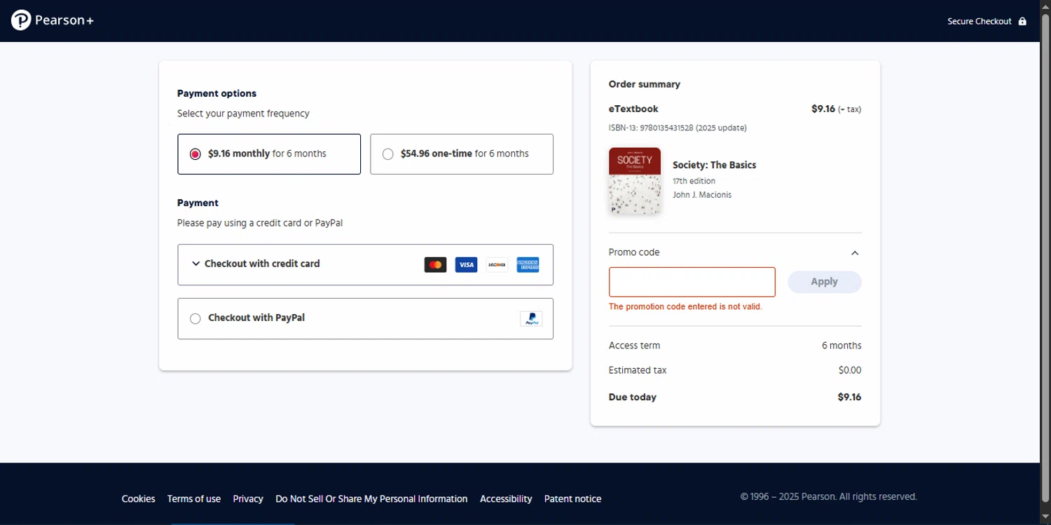 Pearson promo code screenshot showing code BACKTOSCHOOL15 applied at Pearson checkout page. Uploaded by SimplyCodes community member _Capi_ on Sep 4, 2025