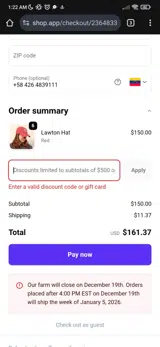HOLIDAY10 coupon verification screenshot