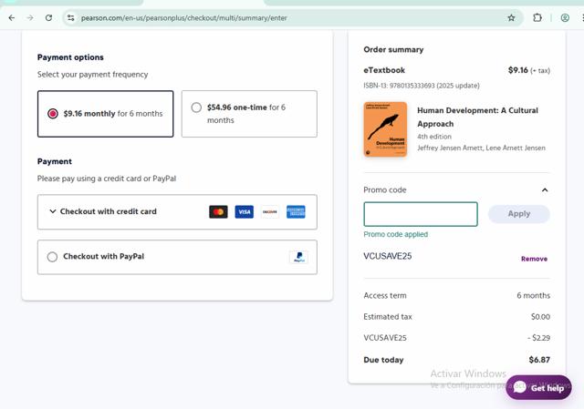 Pearson+ checkout page showing Pearson+ promo code box | Screenshot taken by SimplyCodes community member on Sep 23, 2025