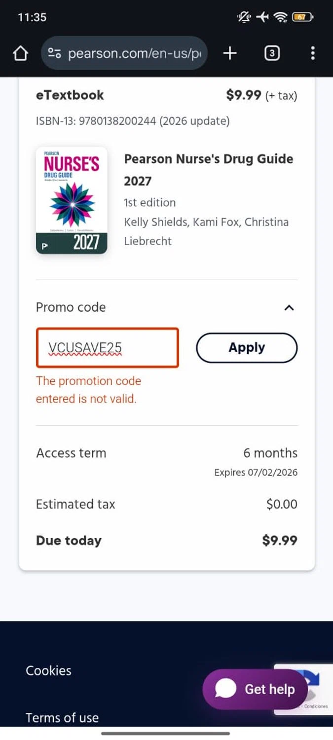 Pearson+ promo code screenshot showing code VCUSAVE25 applied at Pearson+ checkout page. Uploaded by SimplyCodes community member RoyalSpotter5217 on Jan 2, 2026