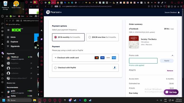 Pearson+ checkout page showing Pearson+ promo code box | Screenshot taken by SimplyCodes community member on Sep 15, 2025