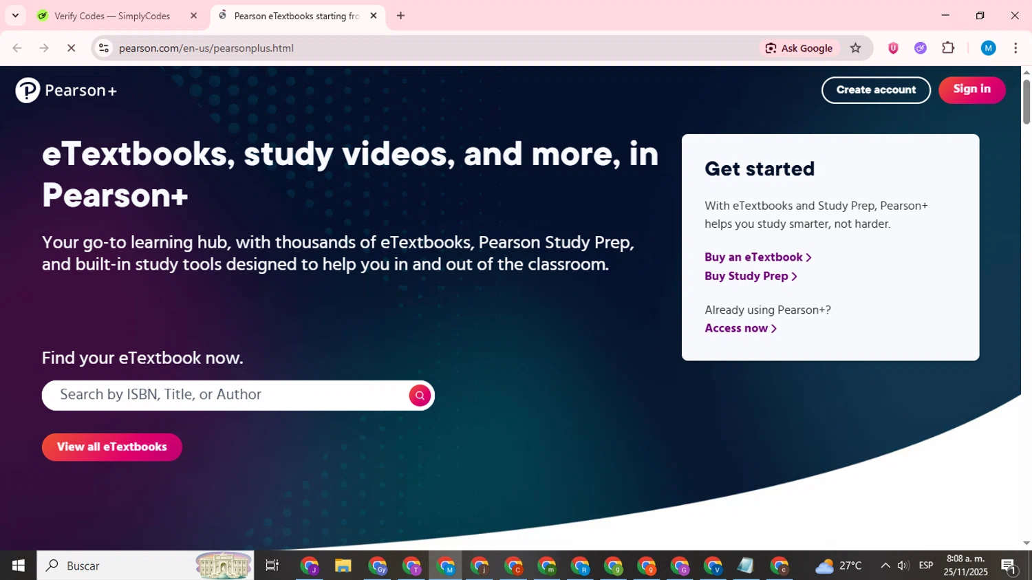 Pearson+ promo code screenshot showing code BFSAVE40 applied at Pearson+ checkout page. Uploaded by SimplyCodes community member LegendaryCurator1585 on Nov 25, 2025