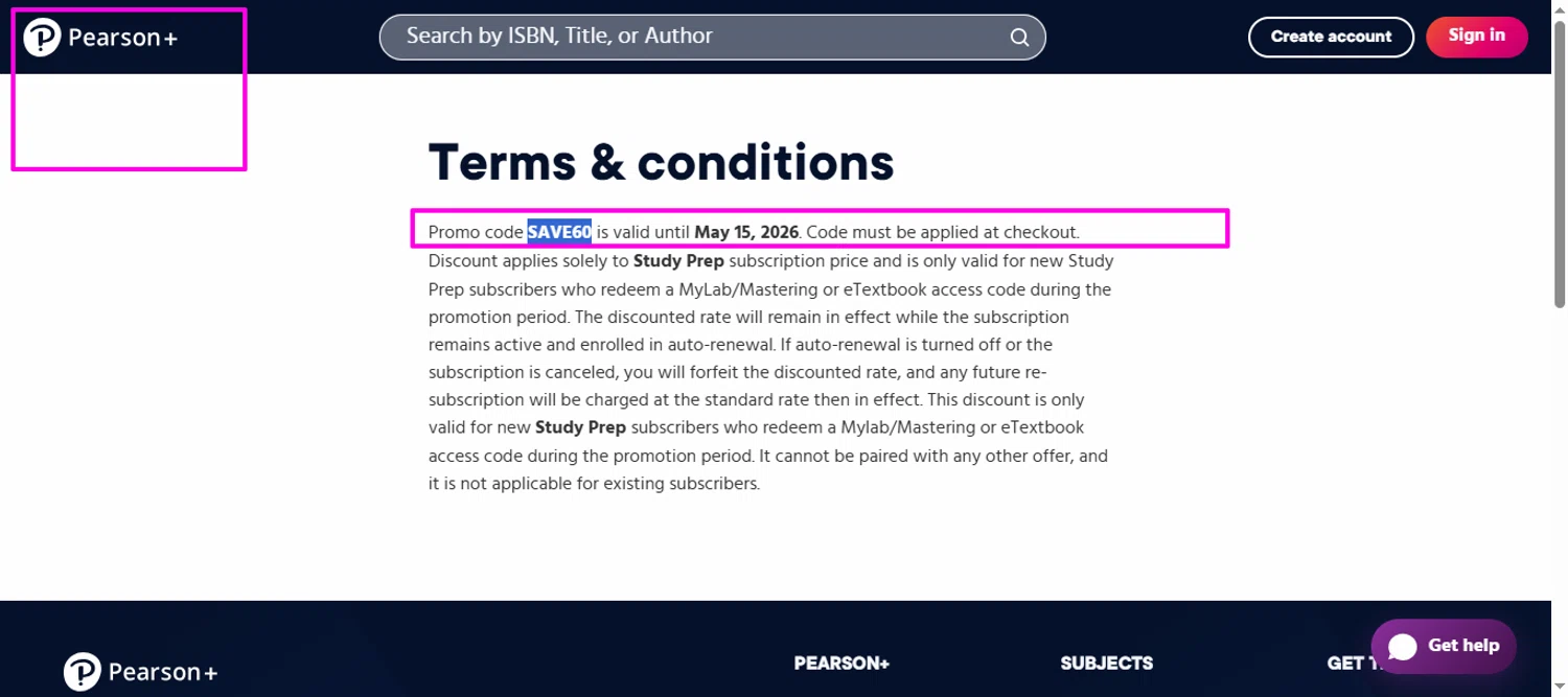 Pearson+ promo code screenshot showing code SAVE60 applied at Pearson+ checkout page. Uploaded by SimplyCodes community member mrdarcy on Jan 23, 2026