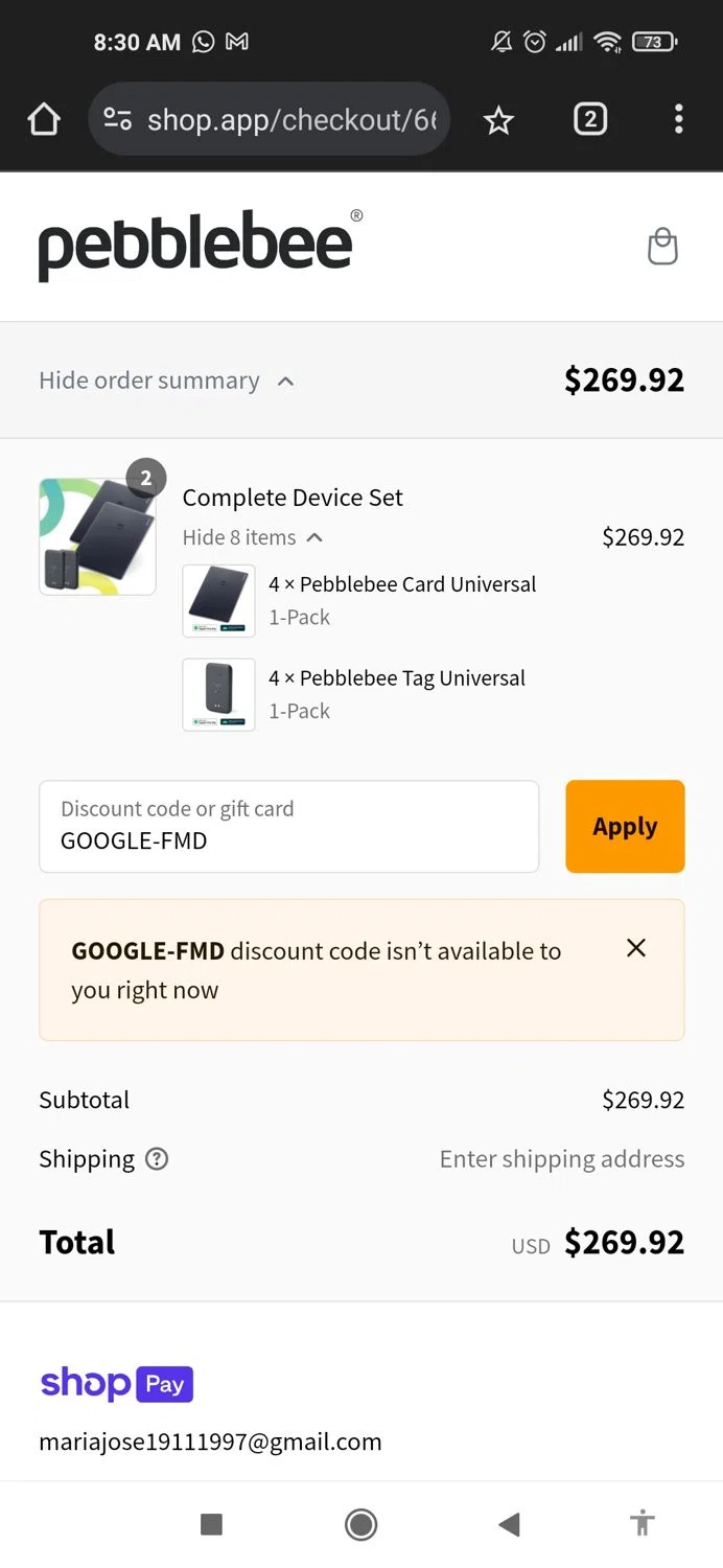 where to use Pebblebee promo code box