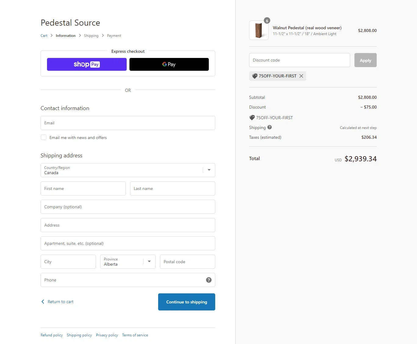 Pedestal Source checkout page showing Pedestal Source discount code box | Screenshot taken by SimplyCodes community member on Sep 16, 2022