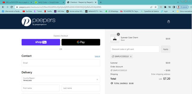 Peepers Reading Glasses checkout page showing Peepers Reading Glasses promo code box | Screenshot taken by SimplyCodes community member on Aug 9, 2024