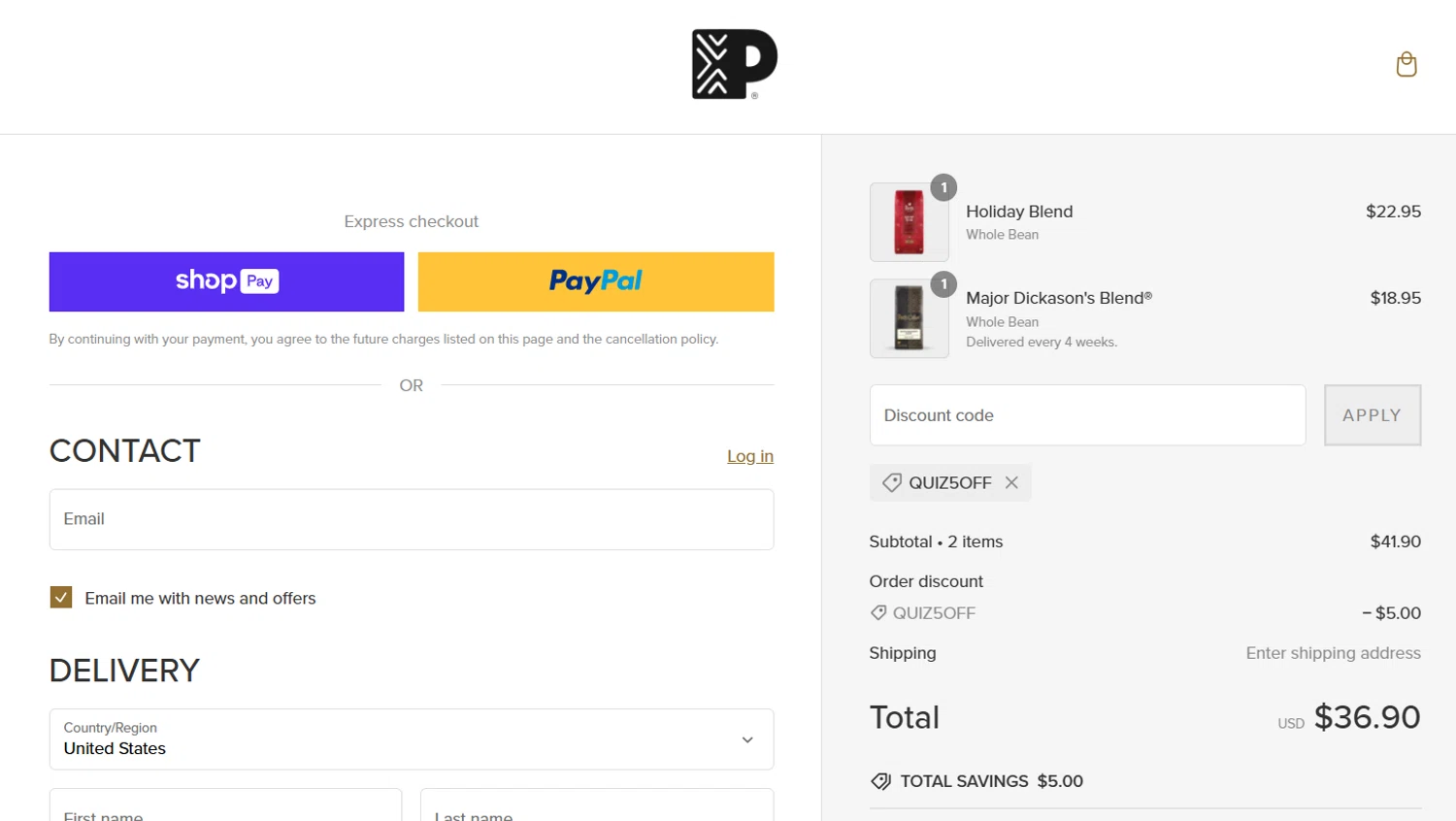 where to use Peet's Coffee promo code box