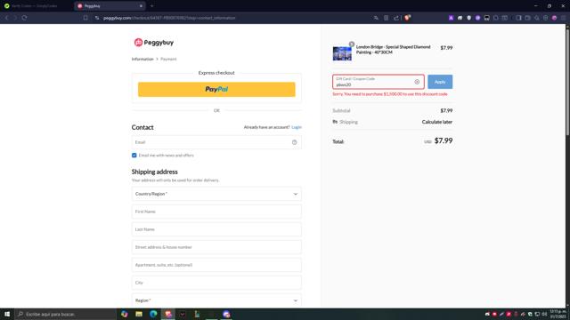 Peggybuy checkout page showing Peggybuy promo code box | Screenshot taken by SimplyCodes community member on Jul 31, 2025