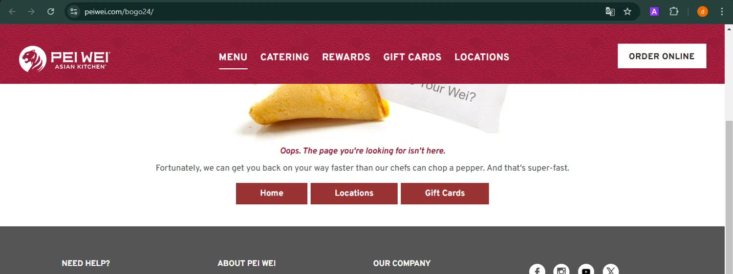 Pei Wei Asian Eatery promo code screenshot showing code BOGO24 applied at Pei Wei Asian Eatery checkout page. Uploaded by SimplyCodes community member PennyAdmiral6960 on Feb 9, 2025