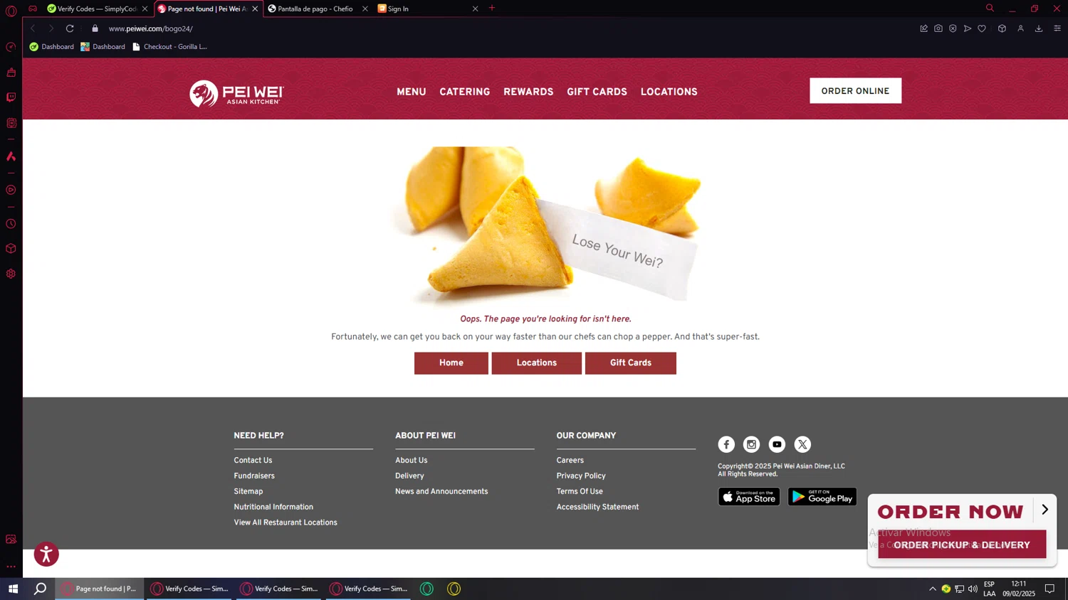 Pei Wei Asian Eatery promo code screenshot showing code BOGO24 applied at Pei Wei Asian Eatery checkout page. Uploaded by SimplyCodes community member MoneyMonarch9272 on Feb 9, 2025