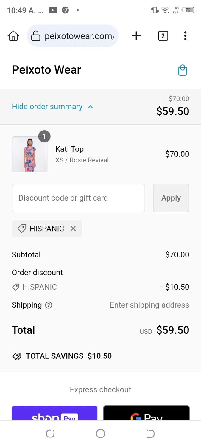 Peixoto checkout page showing Peixoto promo code box | Screenshot taken by SimplyCodes community member on Sep 19, 2024